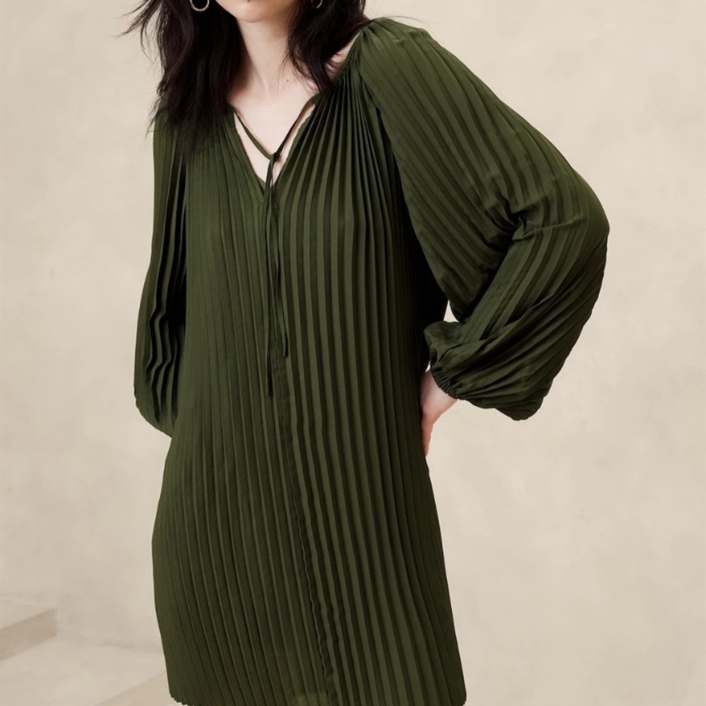 Banana Republic Green Pleated Dress